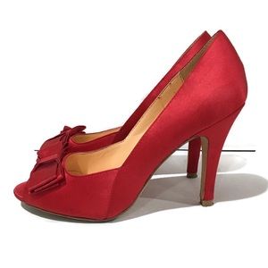 Pour La Victoire Laela Red Satin Bow Tie Heels